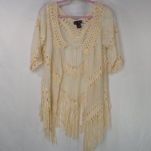 Boho Open Front Crochet Cover Up Cardigan, Sz M